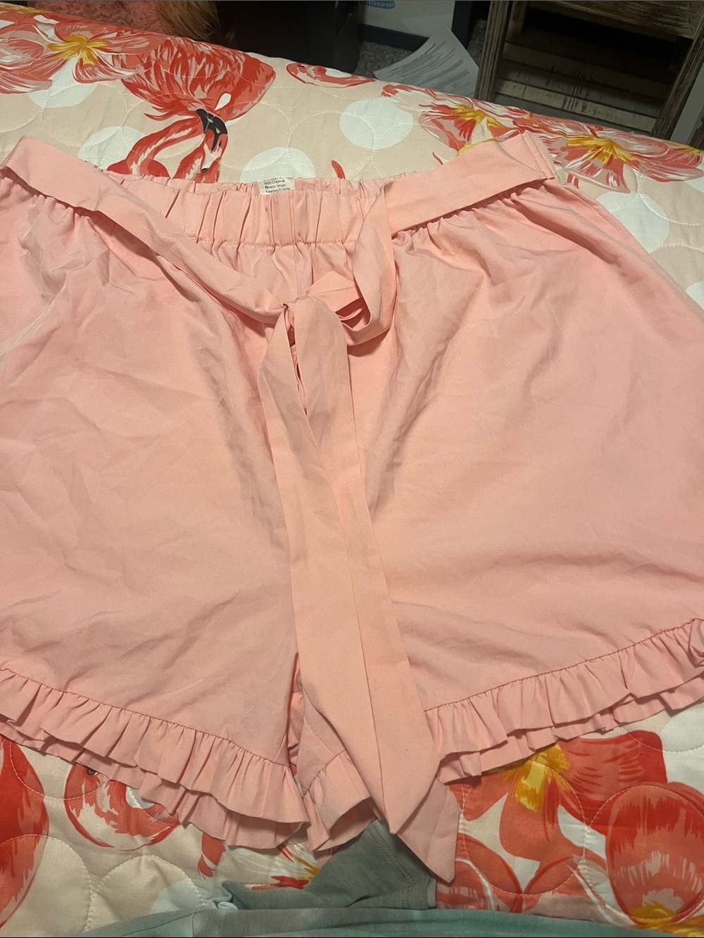 SHEIN Pastel Pink Tie-Waist Ruffle Skort